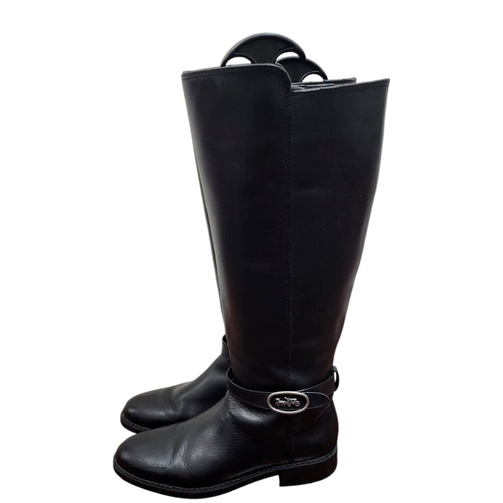 Women's COACH Black Walnut LEATHER Horse Carriage Equestrian Riding Knee Boots - Picture 7 of 15